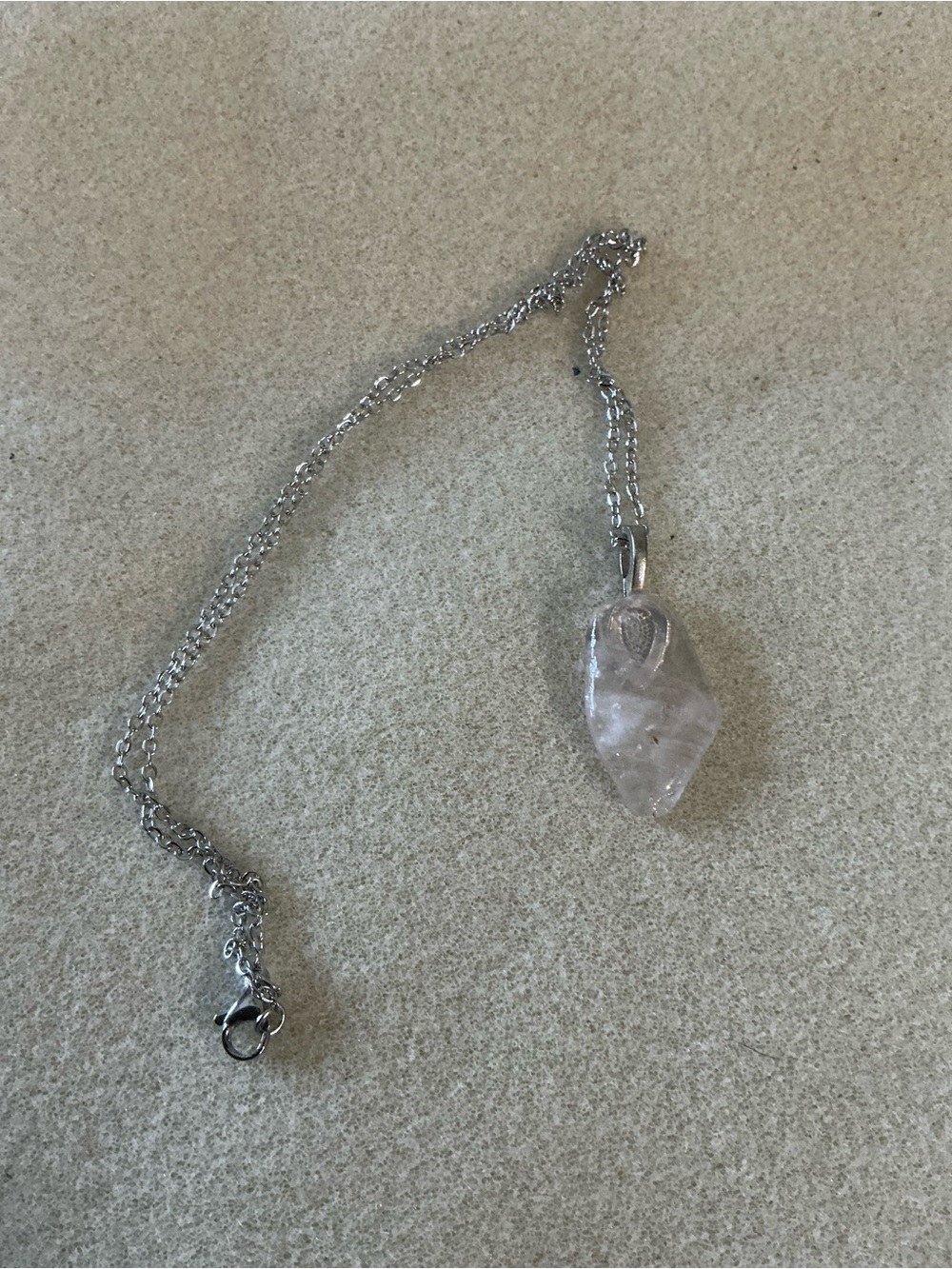 Silver Crystal Pendant Necklace - 20”, handmade